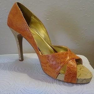 ✨NEW! Anne Michelle Orange Snake Print Cork Heel